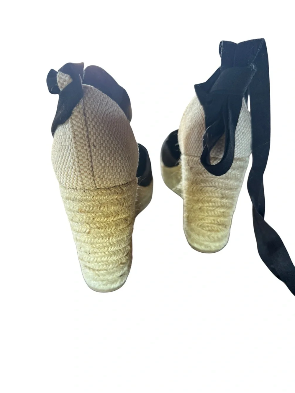 Express Black Espadrille Wedges with Tie-Up Ribbons